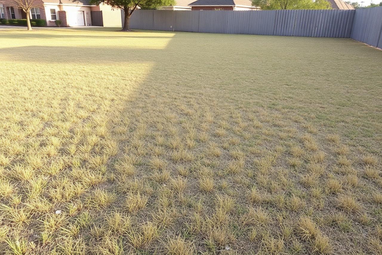 Large dry estate lawn with sparse grass and dusty patches before upgrade